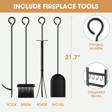 33.5インチ スチール製薪ラック 暖炉用ログホルダー 暖炉用ツール付き